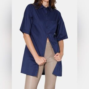 Walter Baker Myla Cotton Tunic Shirt Oversized Size XS Navy Blue NWT Retail $158